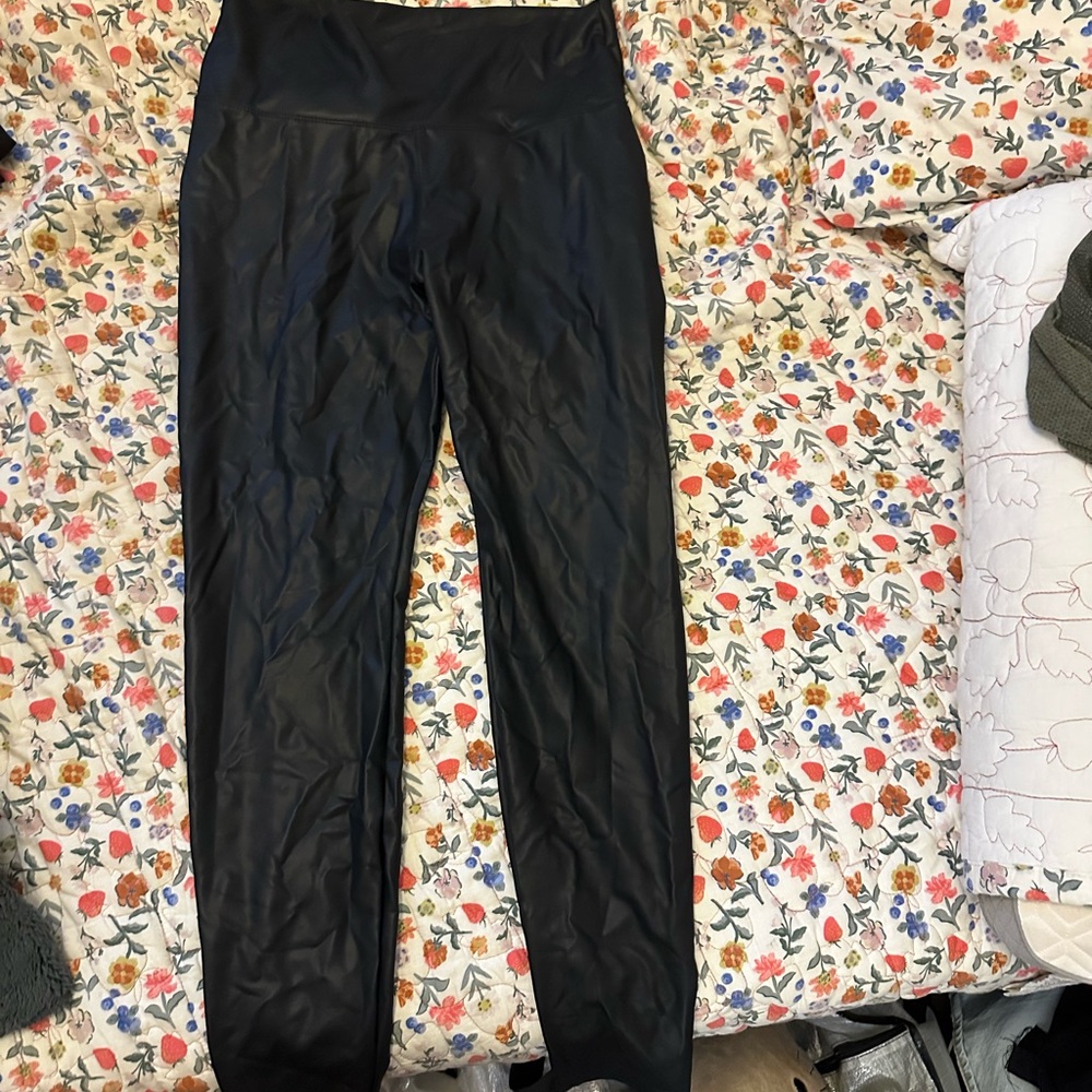 Black faux leather leggings